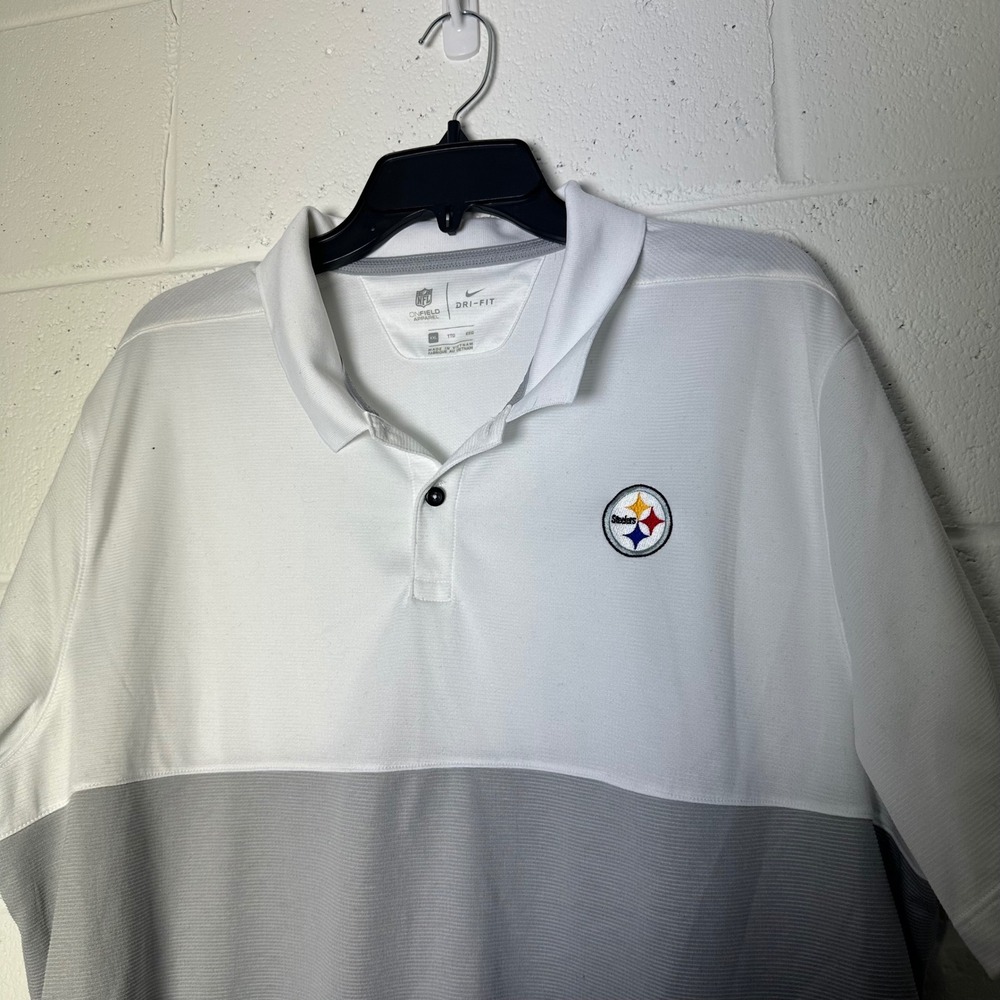 Nike Dri-FIT NFL Pittsburgh Steelers Polo Shirt Men's XXL White Gray - Picture 1 of 5
